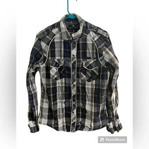 The Buckle Pop Icon Plaid blue shirt with snap buttons Size Large